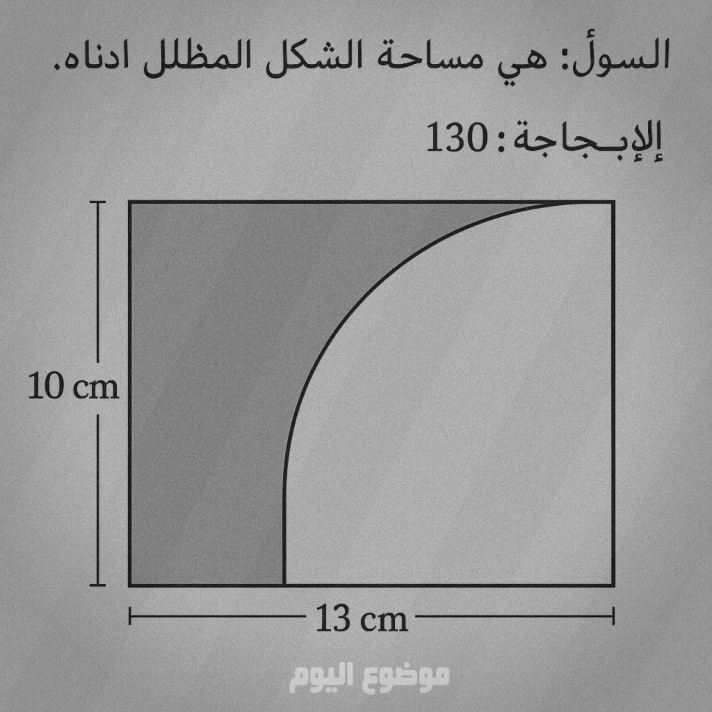 ما هي مساحة الشكل المظلل أدناه .