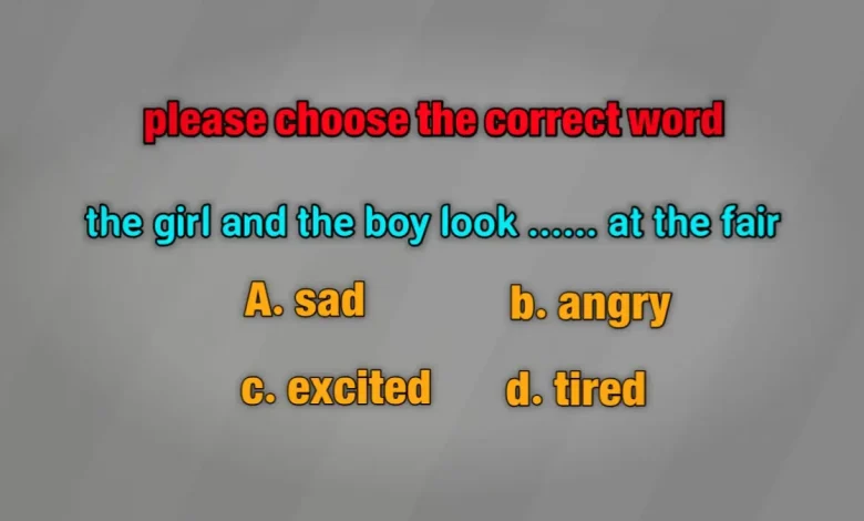please choose the correct word .the girl and the boy look ___ at the fair