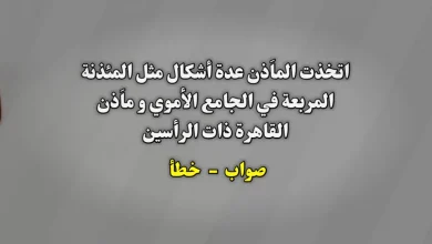 اتخذت الماَذن عدة أشكال مثل المئذنة المربعة في الجامع الأموي و ماَذن القاهرة ذات الرأسين صواب خطأ