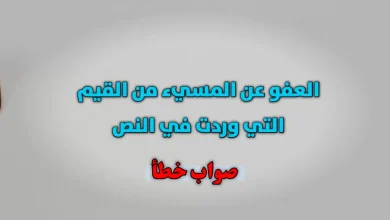 العفو عن المسيء من القيم التي وردت في النص. صواب خطأ