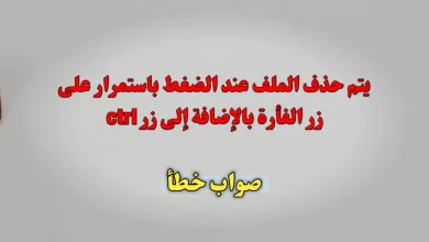 يتم حذف الملف عند الضغط باستمرار على زر الفأرة بالإضافة إلى زر ctrl صواب خطأ