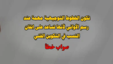 تكون الخطوط التوجيهية مهمة عند رسم الأواني لأنها تساعد على اتقان النسب في التكوين الفني صواب خطأ