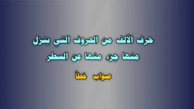 حرف الألف من الحروف التي ينزل منها جزء منها عن السطر. صواب خطأ